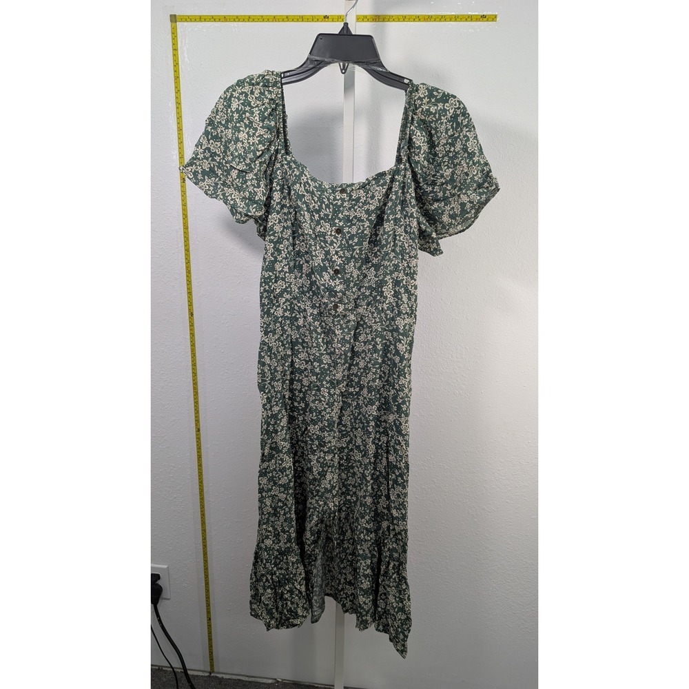 Luxology Green Floral Puff Sleeve Smocked Midi Dress Womens Medium Cottagecore